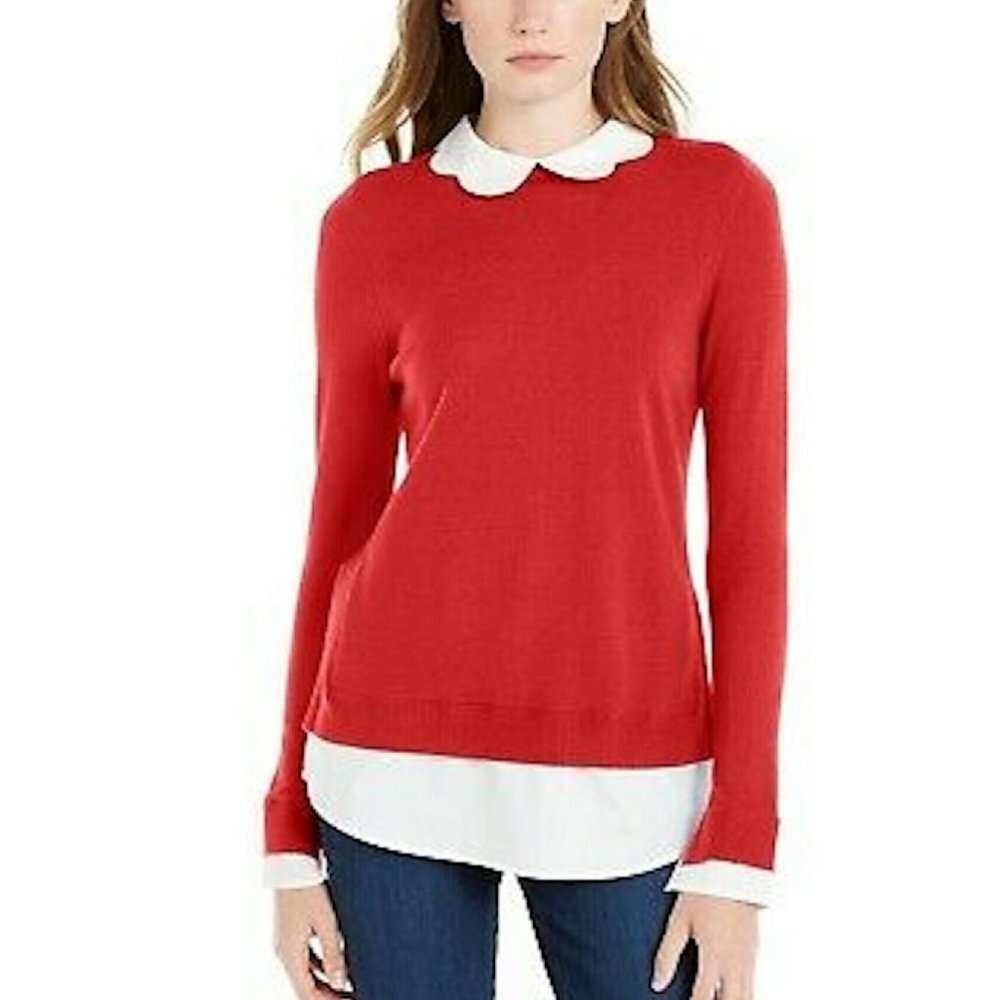 Maison Jules Scalloped-Neck Layered-Look Sweater